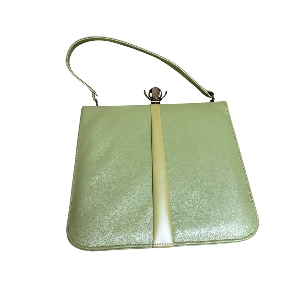 Vintage Pastel Green Leather Kiss Lock Handbag